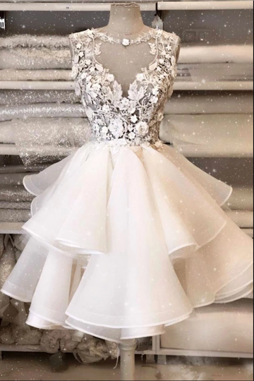 White tulle lace short prom dress white tulle lace homecoming dress HZ1023